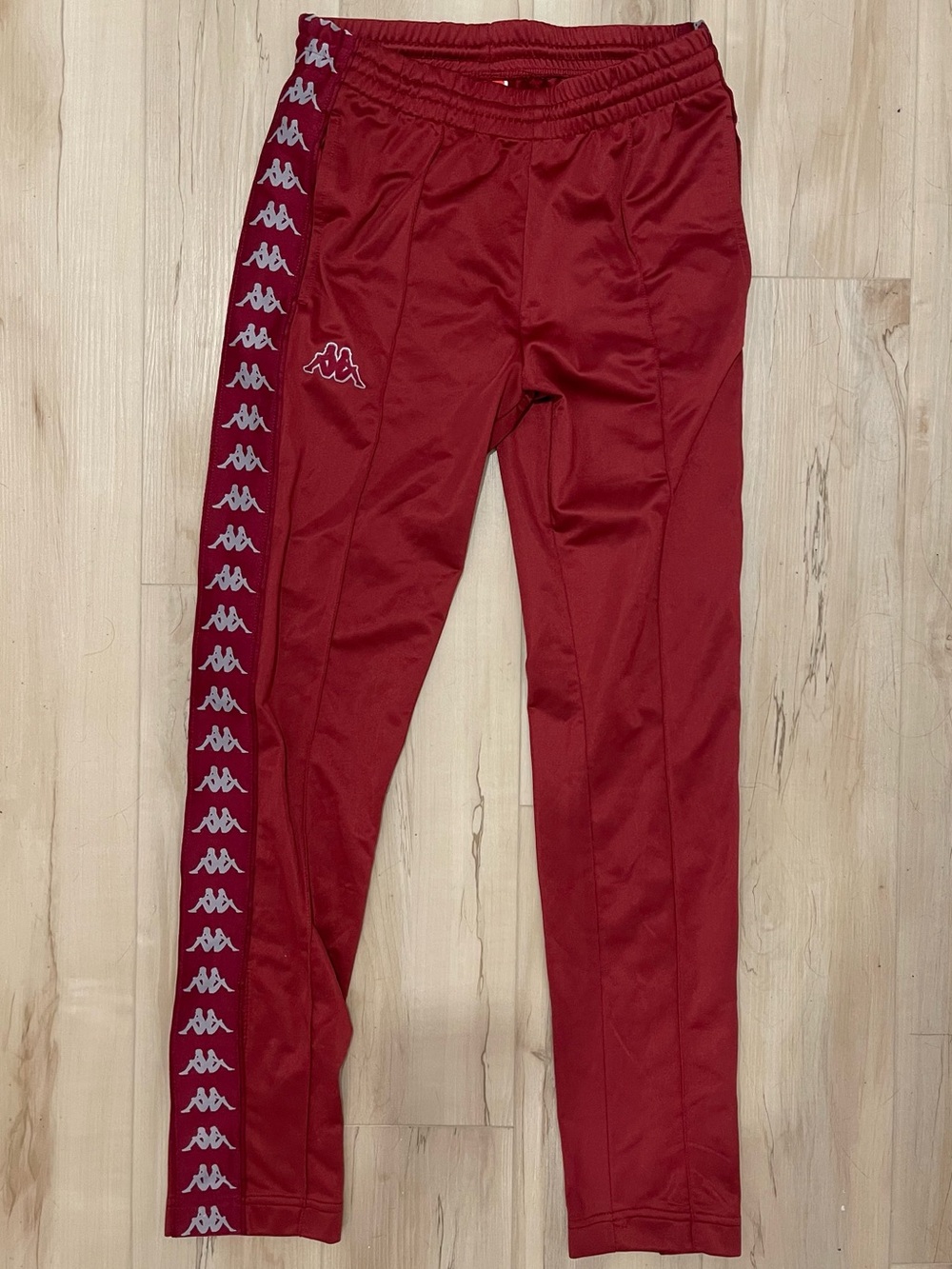 Kappa burgundy Track Joggers with grey Logo Tape